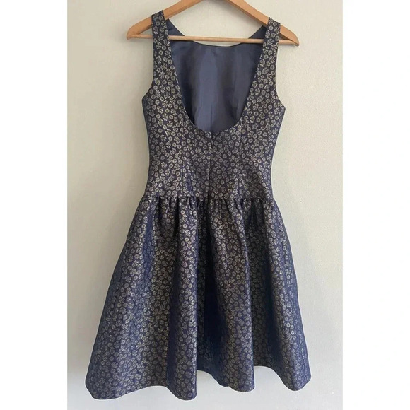 NWT J.Crew Collection Dress Navy Blue Gold Fit Flare Size 2 New - Picture 2 of 5